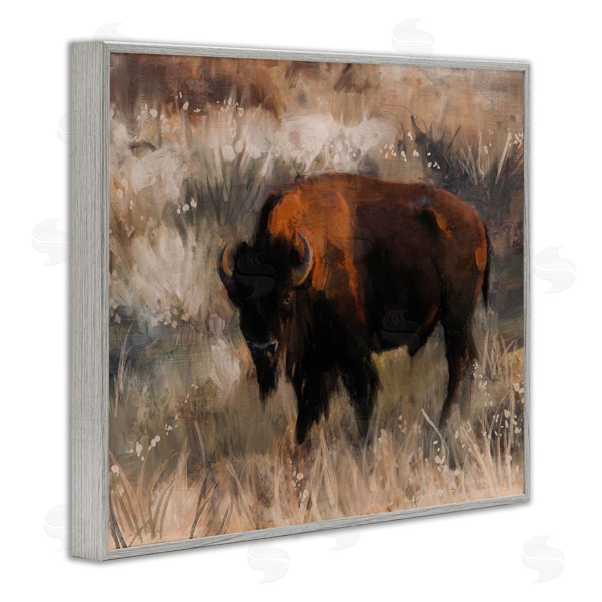 Traditional Bison Range Grey Frame Print Wall Art, Home Decor by Nina Blue