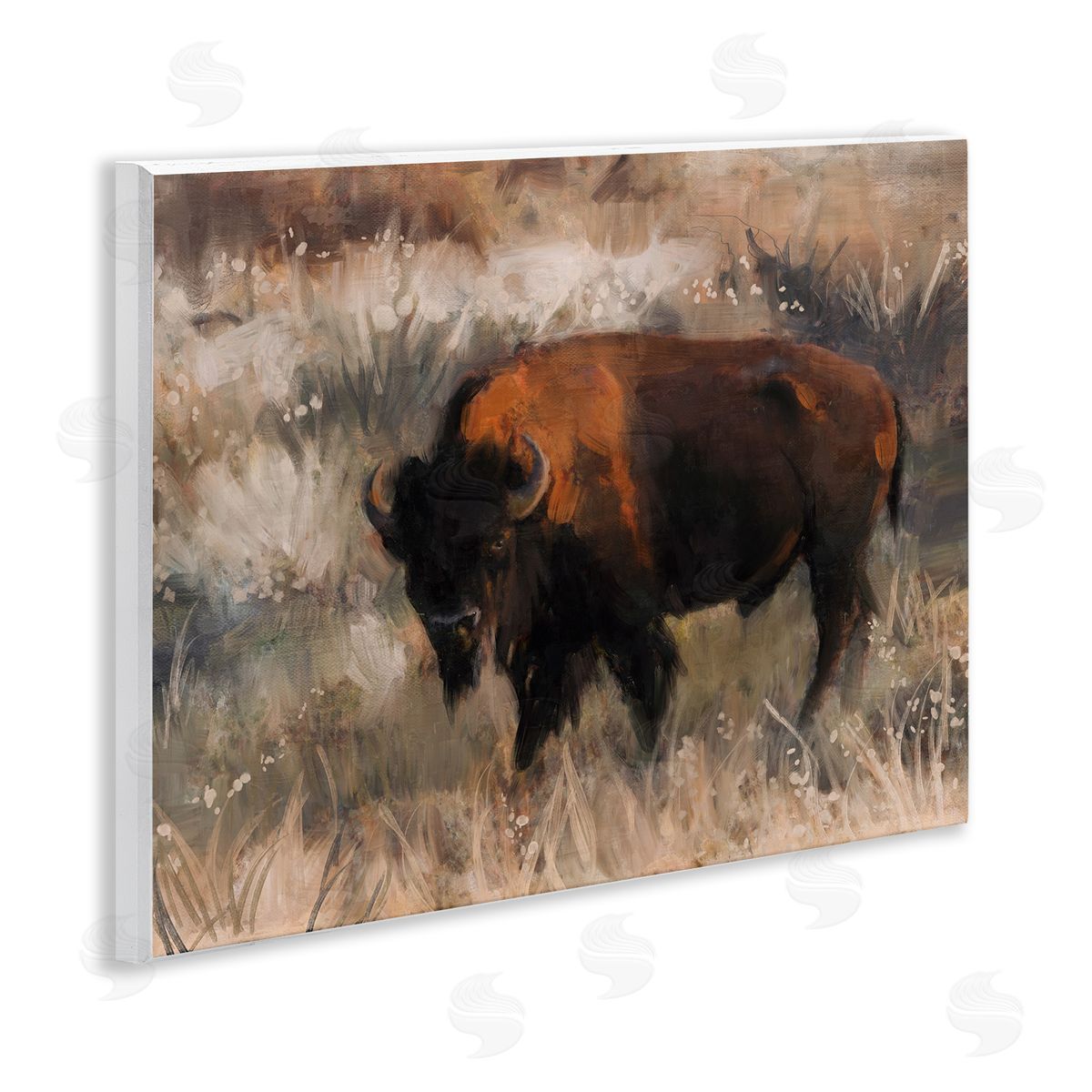 Traditional Bison Range Wood Plaque Wall Art, Home Decor by Nina Blue