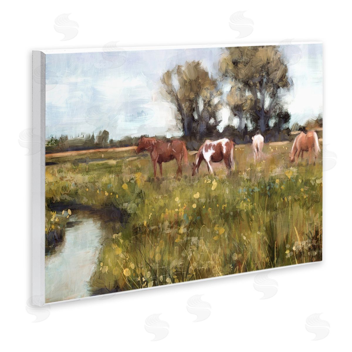 Lazy Day Horse Landscape Wood Plaque Wall Art, Home Decor by Nina Blue