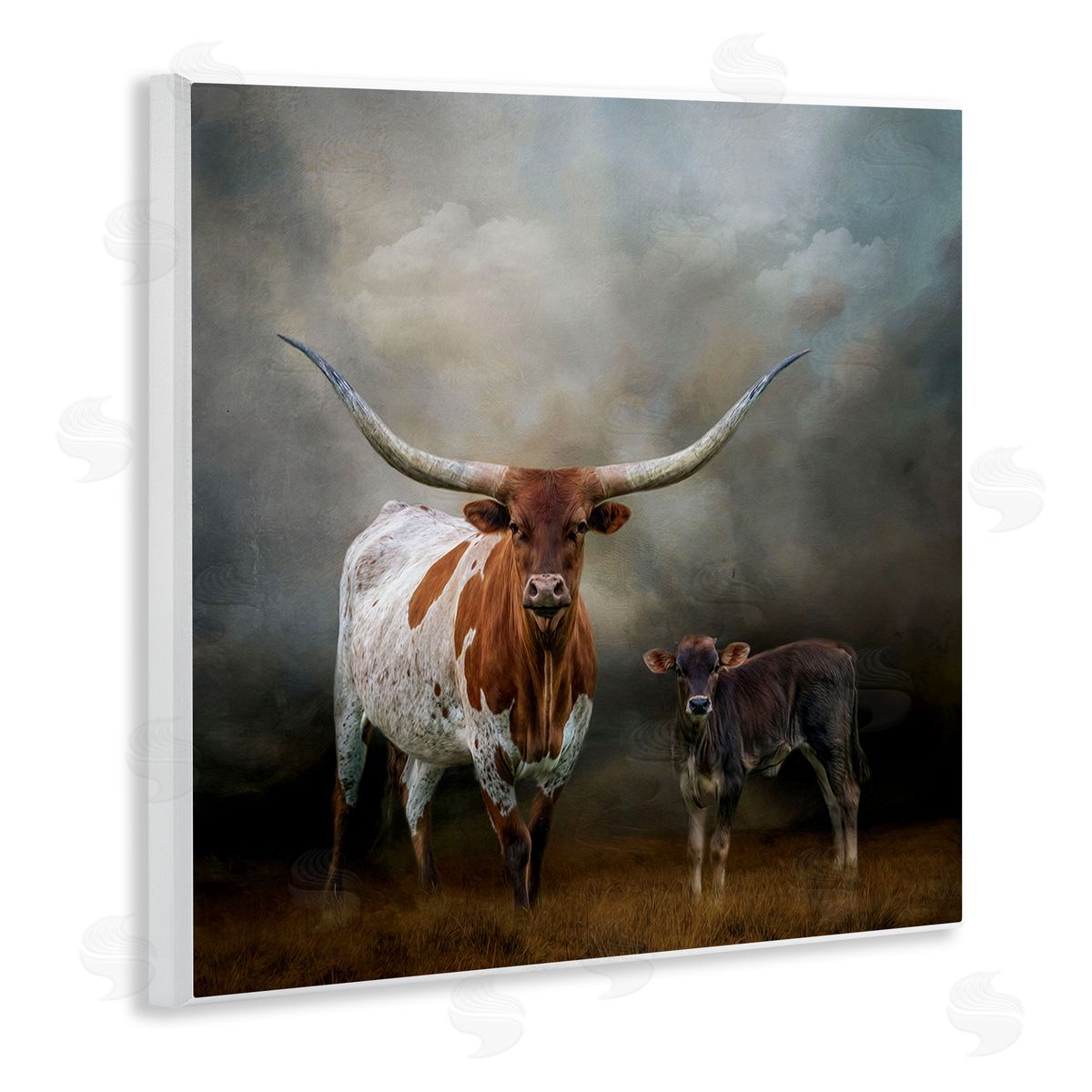 Longhorn and Calf Babysitter Wood Plaque Wall Art, Home Decor by Kelley Parker