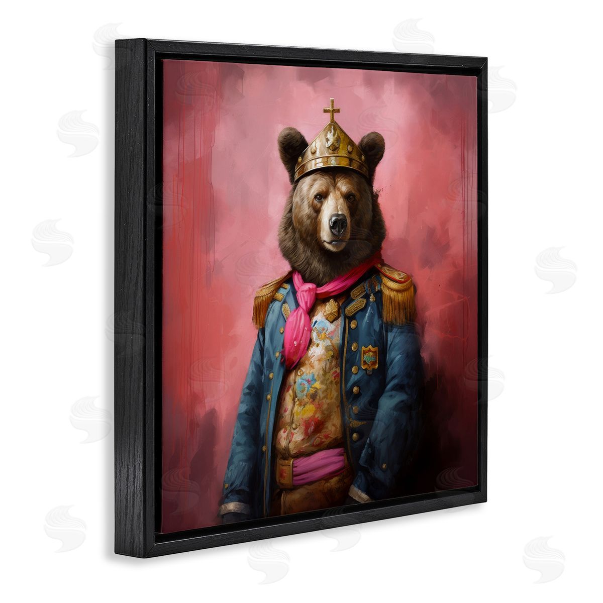 Regal Bear Portrait Black Floating Frame Canvas Wall Art, Home Decor by Lazar Studio