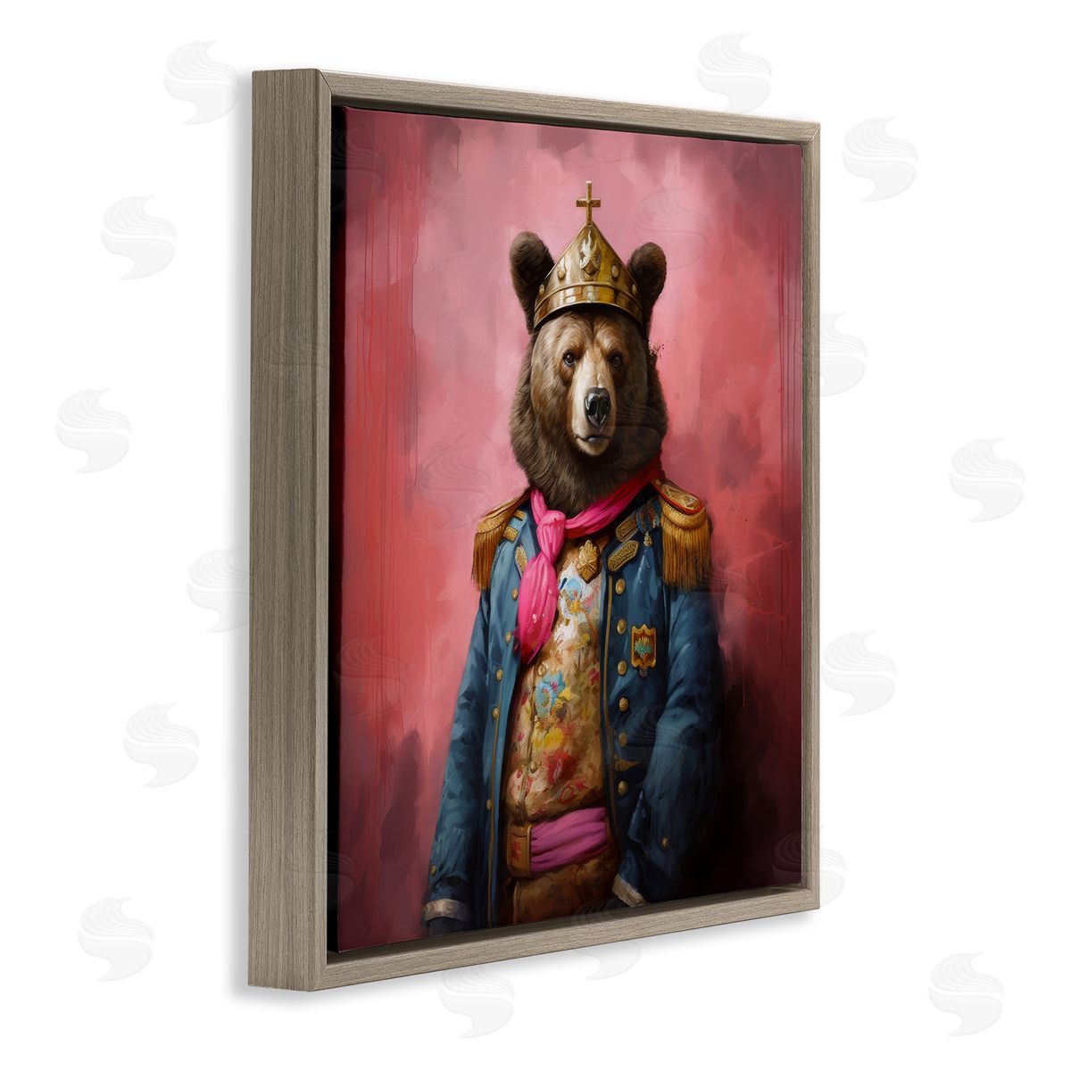 Regal Bear Portrait Brown Floating Frame Canvas Wall Art, Home Decor by Lazar Studio