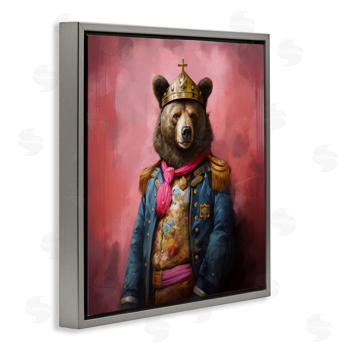 Regal Bear Portrait Grey Floating Frame Canvas Wall Art, Home Decor by Lazar Studio