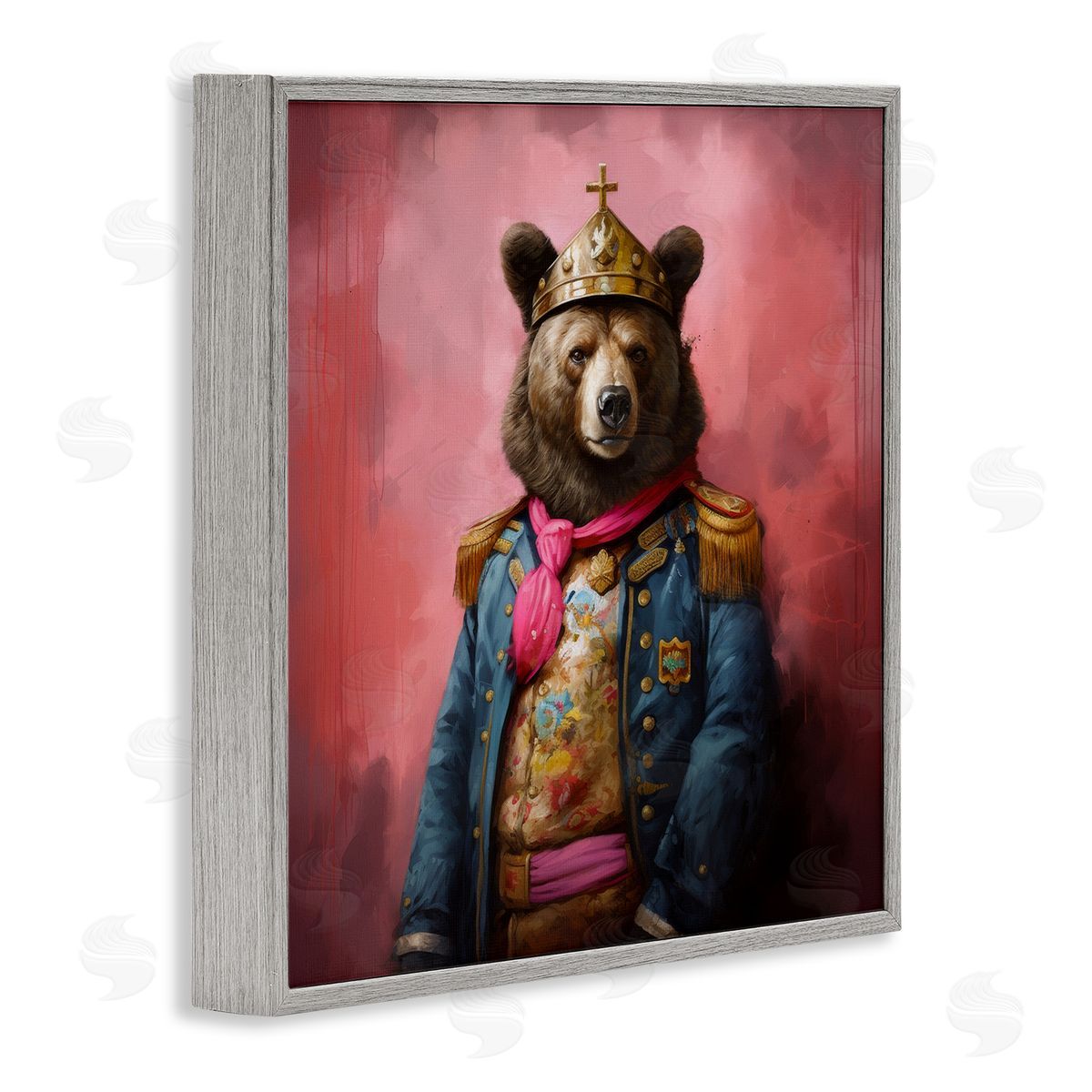 Regal Bear Portrait Grey Frame Print Wall Art, Home Decor by Lazar Studio