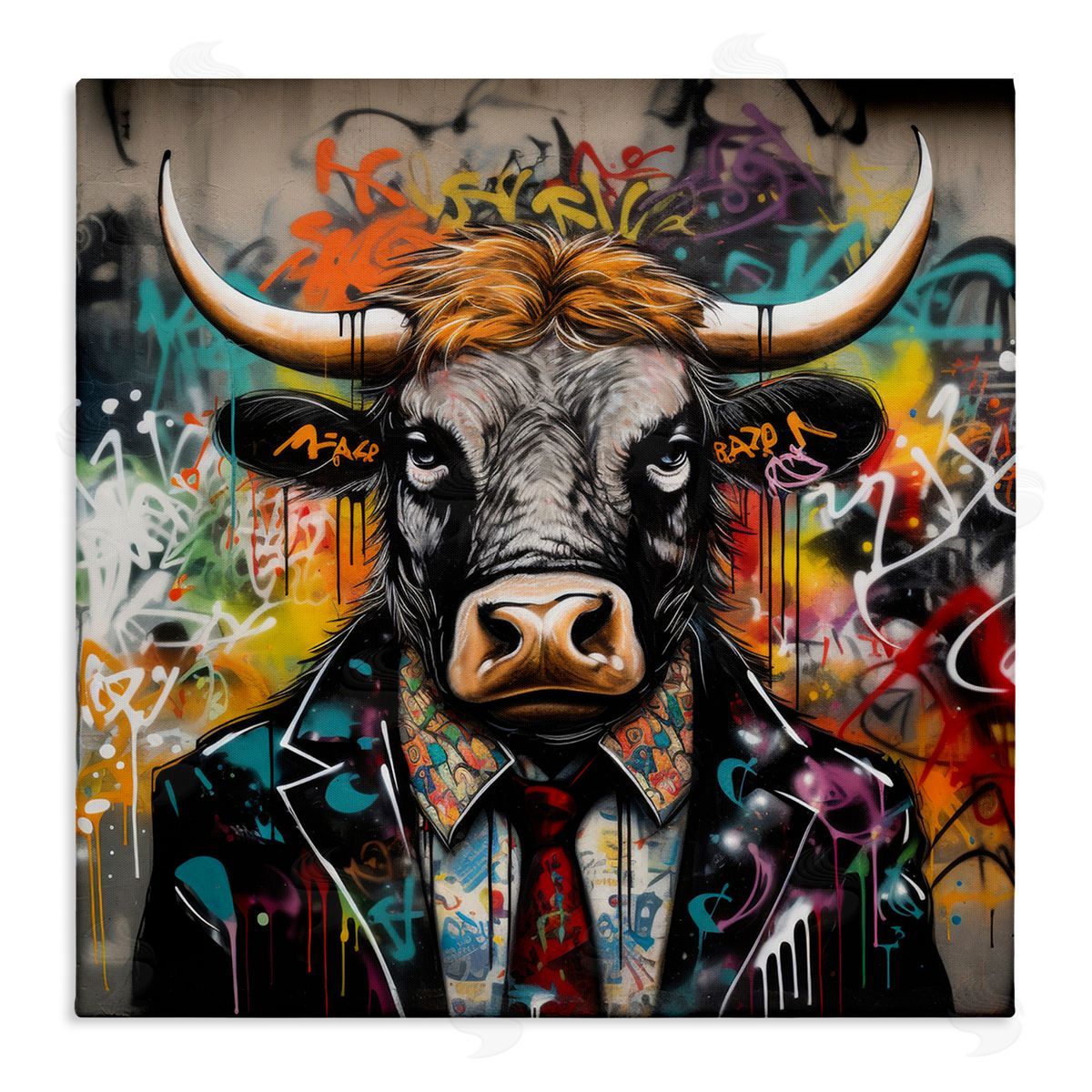 Urban Graffiti Bull Canvas Wall Art, Home Decor by Lazar Studio