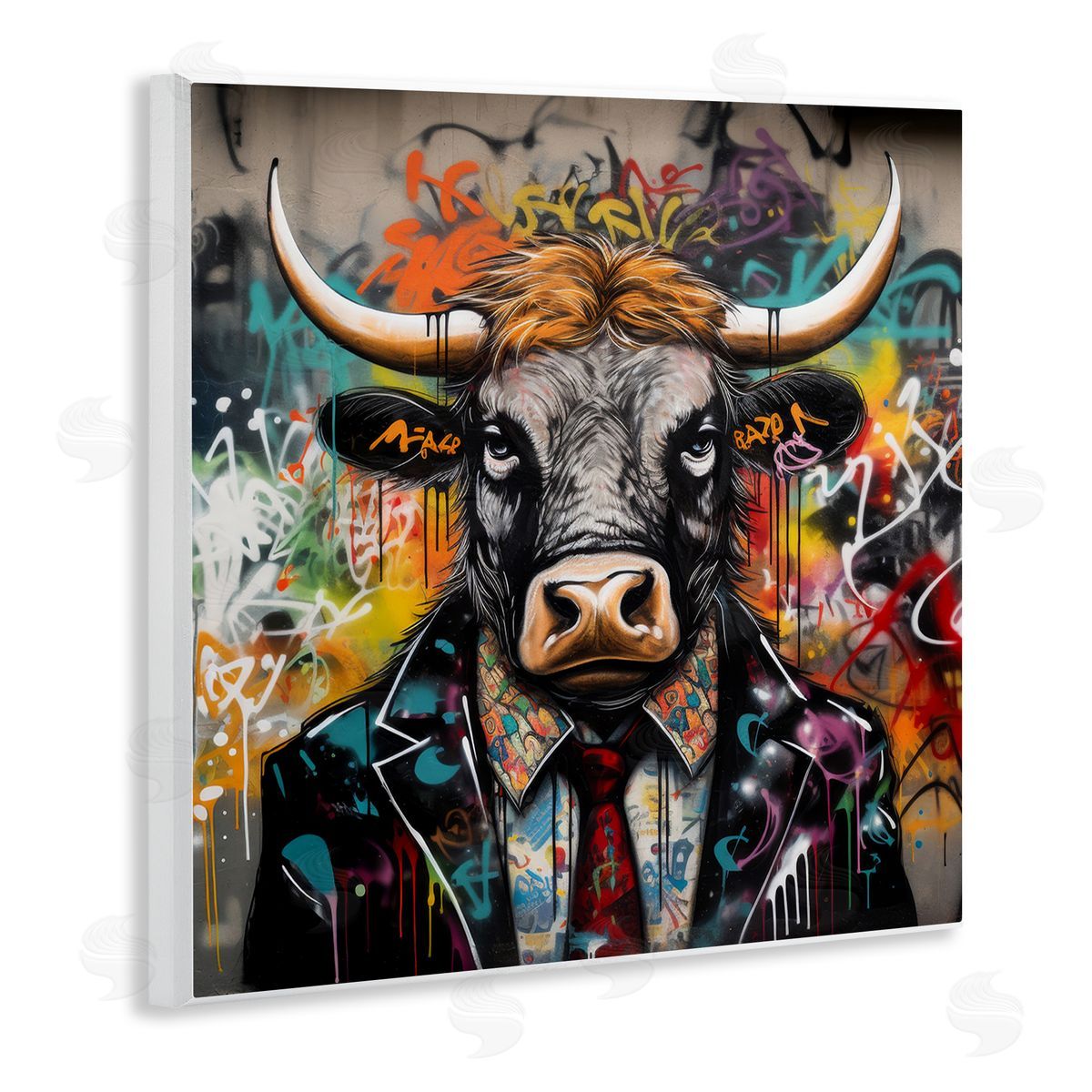 Urban Graffiti Bull Wood Plaque Wall Art, Home Decor by Lazar Studio