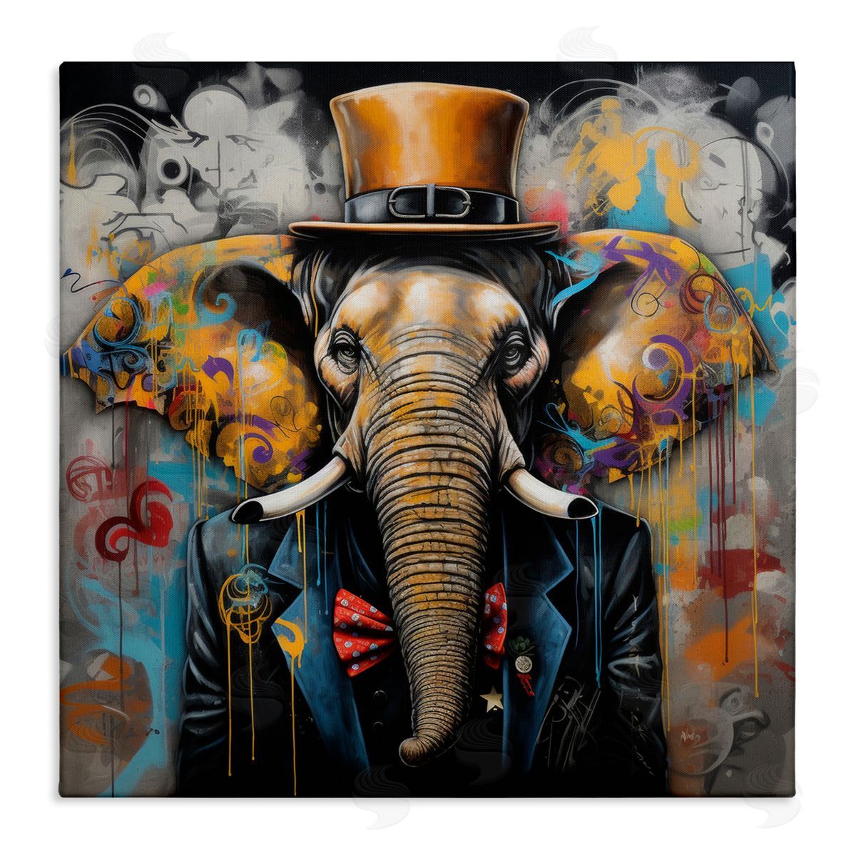 Urban Graffiti Elephant Canvas Wall Art, Home Decor by Lazar Studio