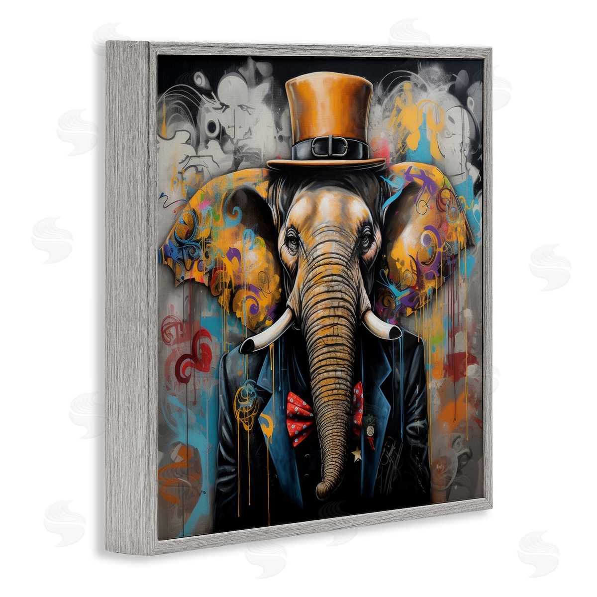 Urban Graffiti Elephant Grey Frame Print Wall Art, Home Decor by Lazar Studio