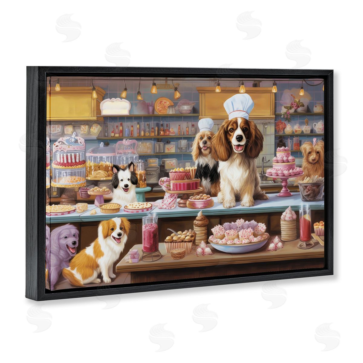 Sweet Treats Pastry Dogs Black Floating Frame Canvas Wall Art, Home Decor by Lazar Studio