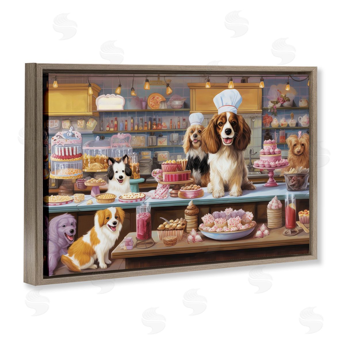 Sweet Treats Pastry Dogs Brown Floating Frame Canvas Wall Art, Home Decor by Lazar Studio