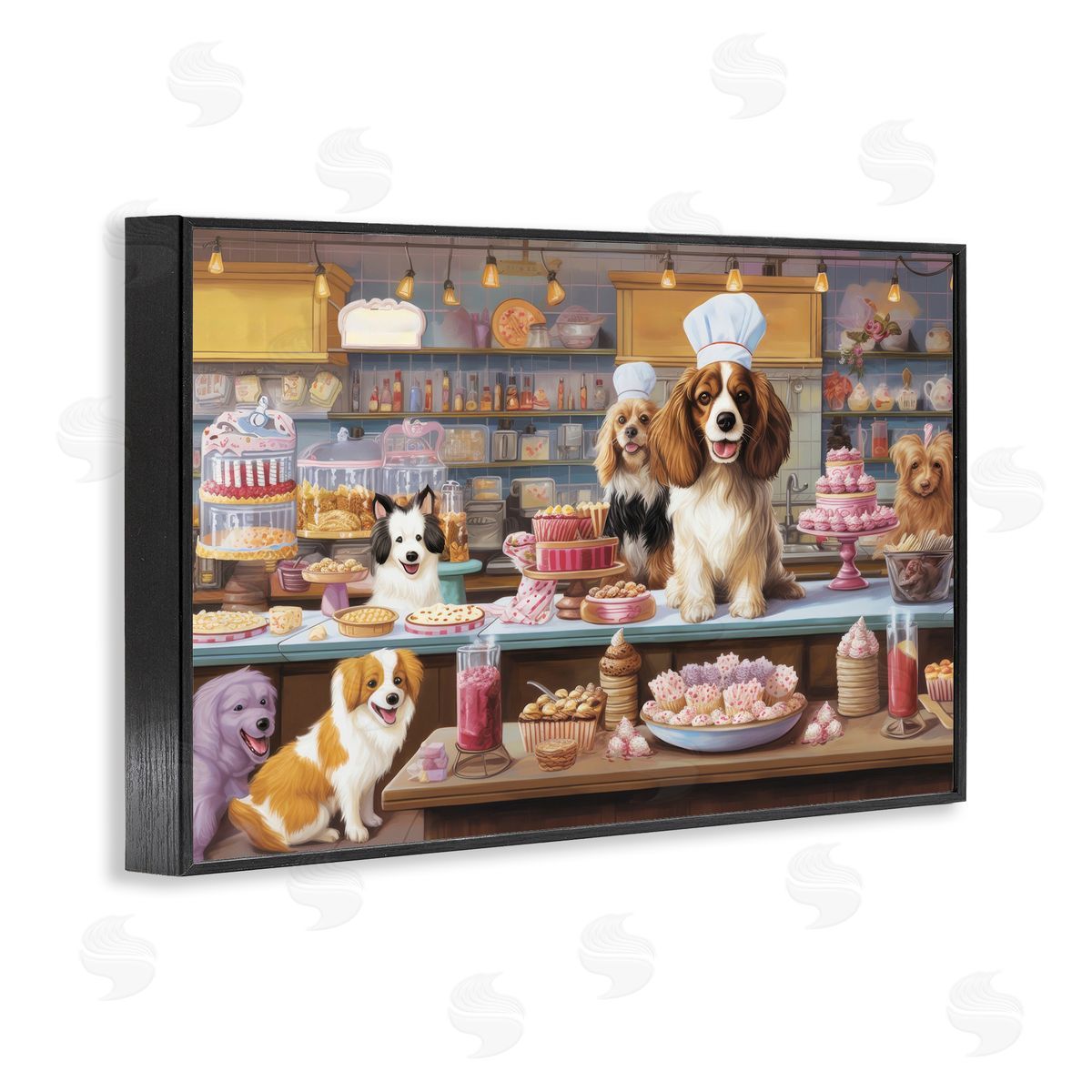 Sweet Treats Pastry Dogs Black Frame Print Wall Art, Home Decor by Lazar Studio