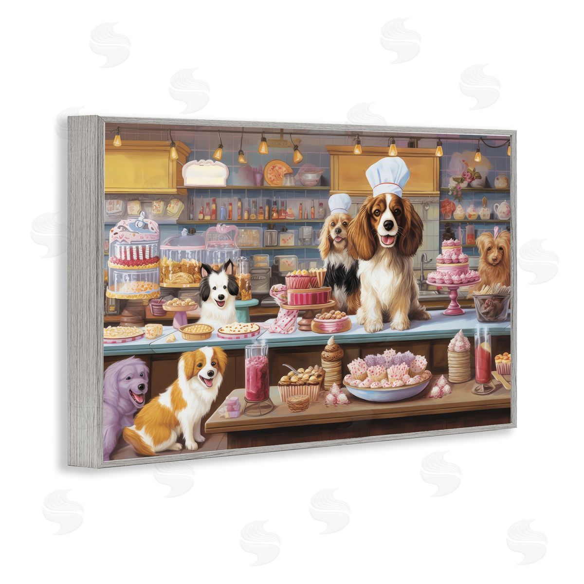 Sweet Treats Pastry Dogs Grey Frame Print Wall Art, Home Decor by Lazar Studio