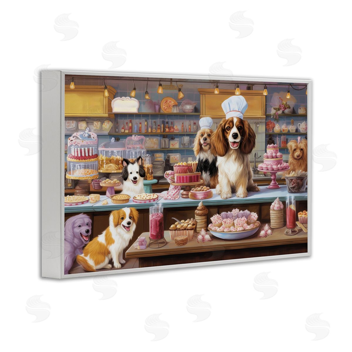 Sweet Treats Pastry Dogs White Frame Print Wall Art, Home Decor by Lazar Studio