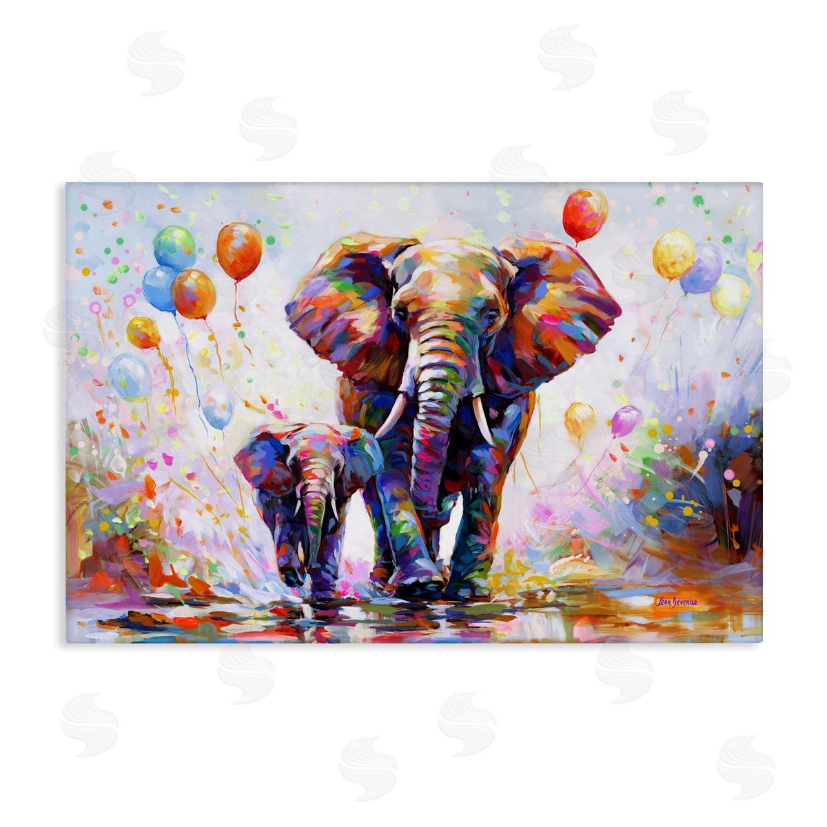Elephants and Balloons Canvas Wall Art, Home Decor by Leon Devenice