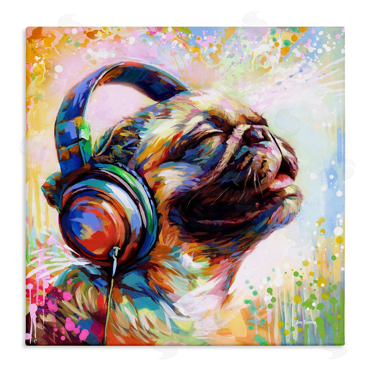 Blissful Music Pug Canvas Wall Art, Home Decor by Leon Devenice