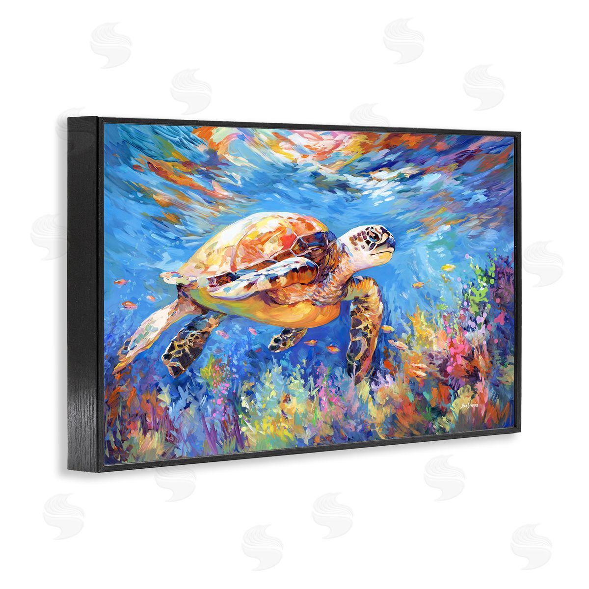Sea Turtle's Adventure Black Frame Print Wall Art, Home Decor by Leon Devenice