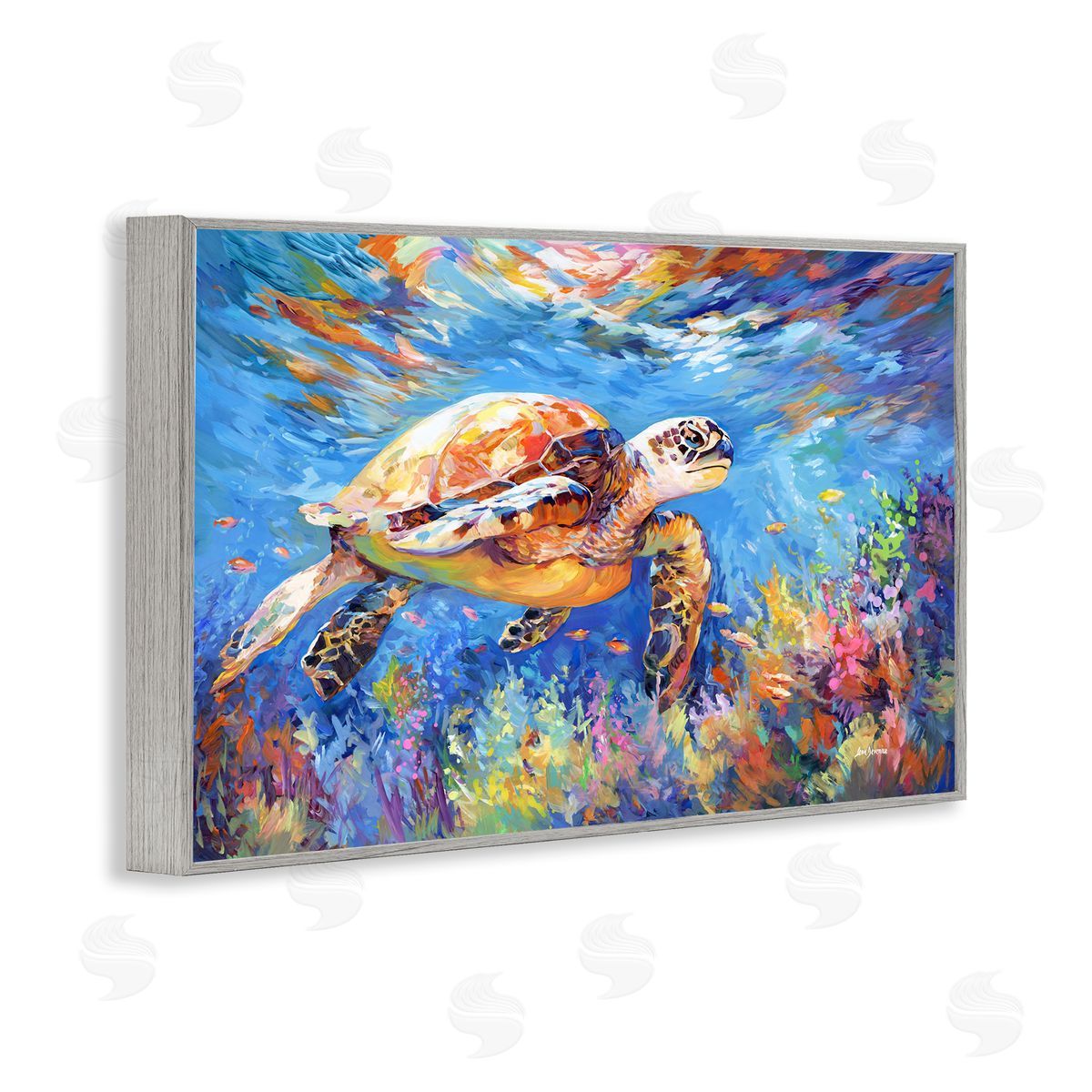 Sea Turtle's Adventure Grey Frame Print Wall Art, Home Decor by Leon Devenice