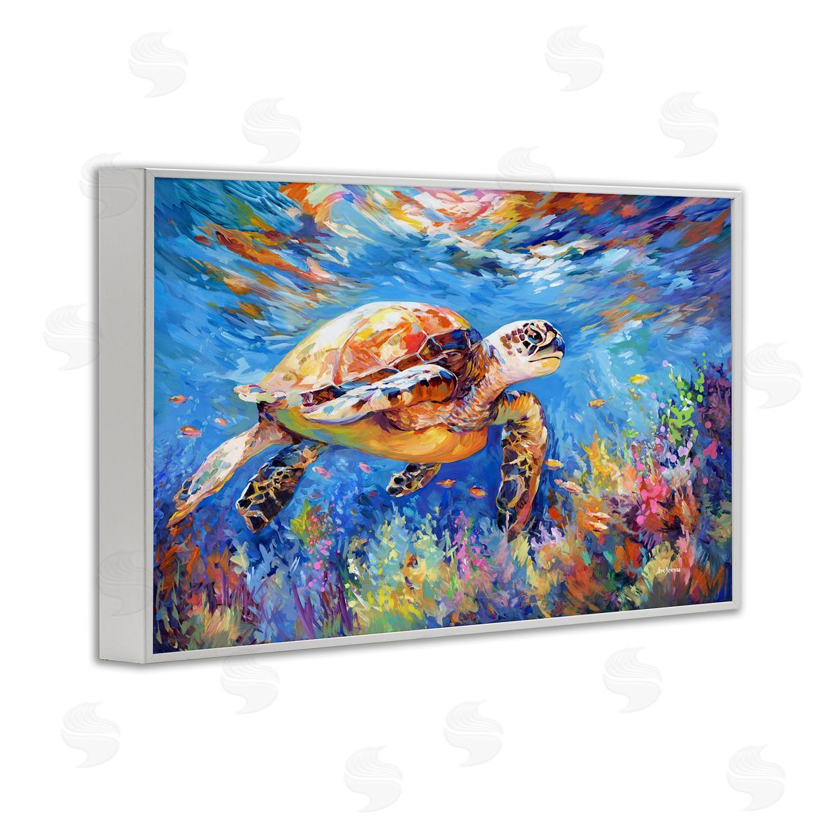 Sea Turtle's Adventure White Frame Print Wall Art, Home Decor by Leon Devenice