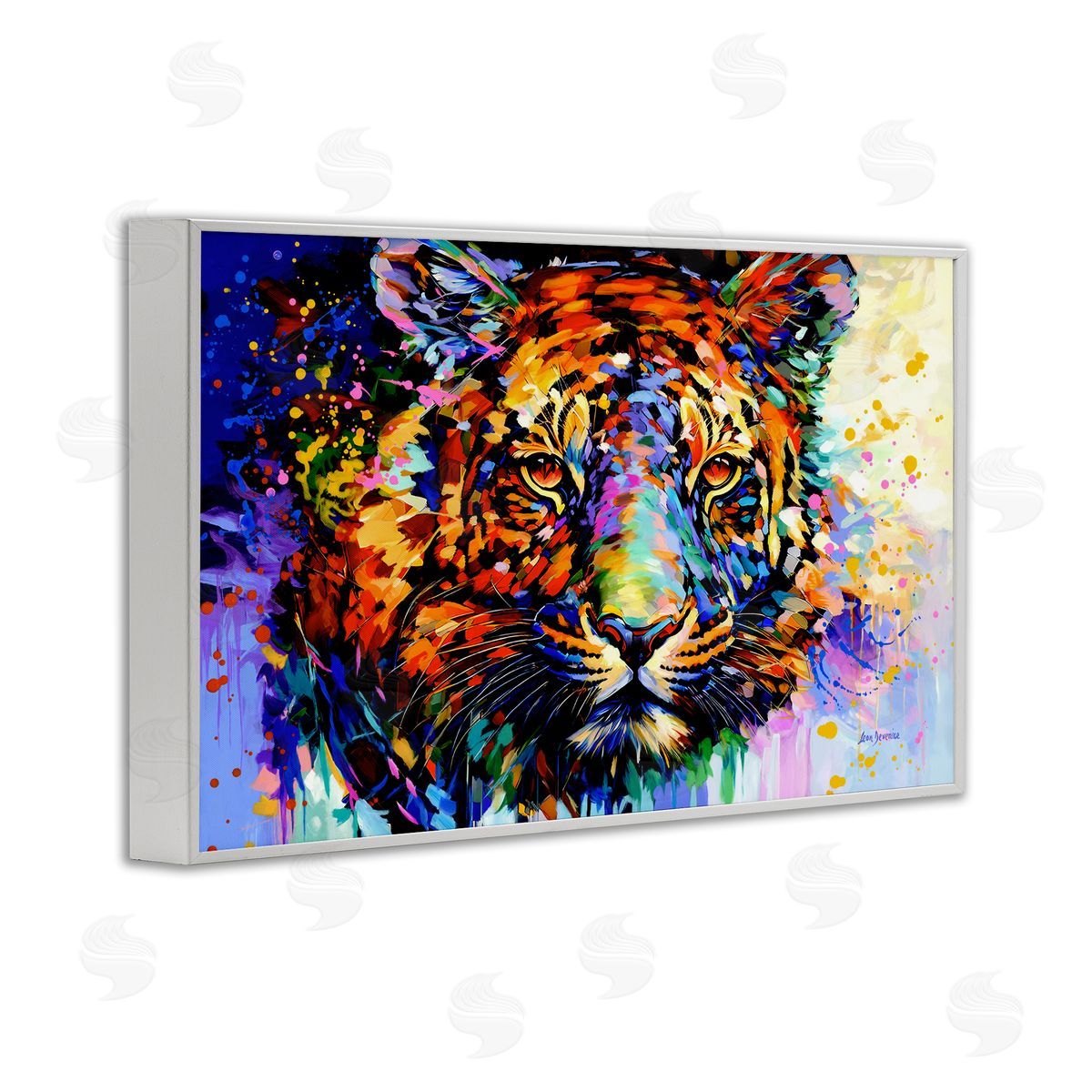 Tiger's Wild Wonder White Frame Print Wall Art, Home Decor by Leon Devenice