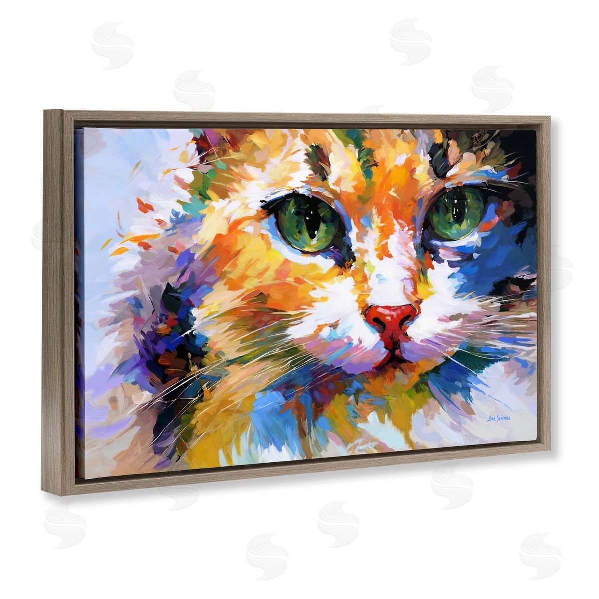 Manx Cat Gaze Brown Floating Frame Canvas Wall Art, Home Decor by Leon Devenice