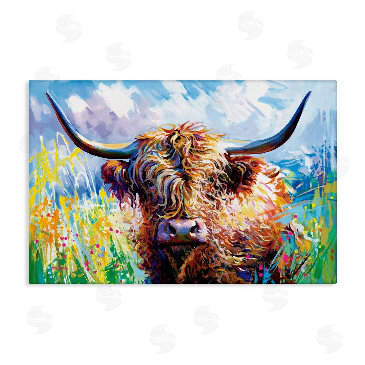 Long Haired Highland Cattle Canvas Wall Art, Home Decor by Leon Devenice