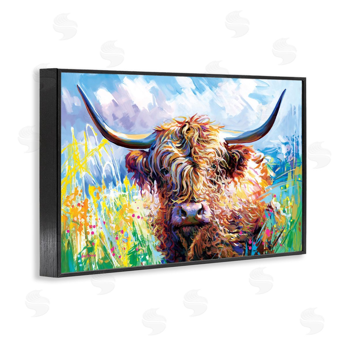 Long Haired Highland Cattle Black Frame Print Wall Art, Home Decor by Leon Devenice
