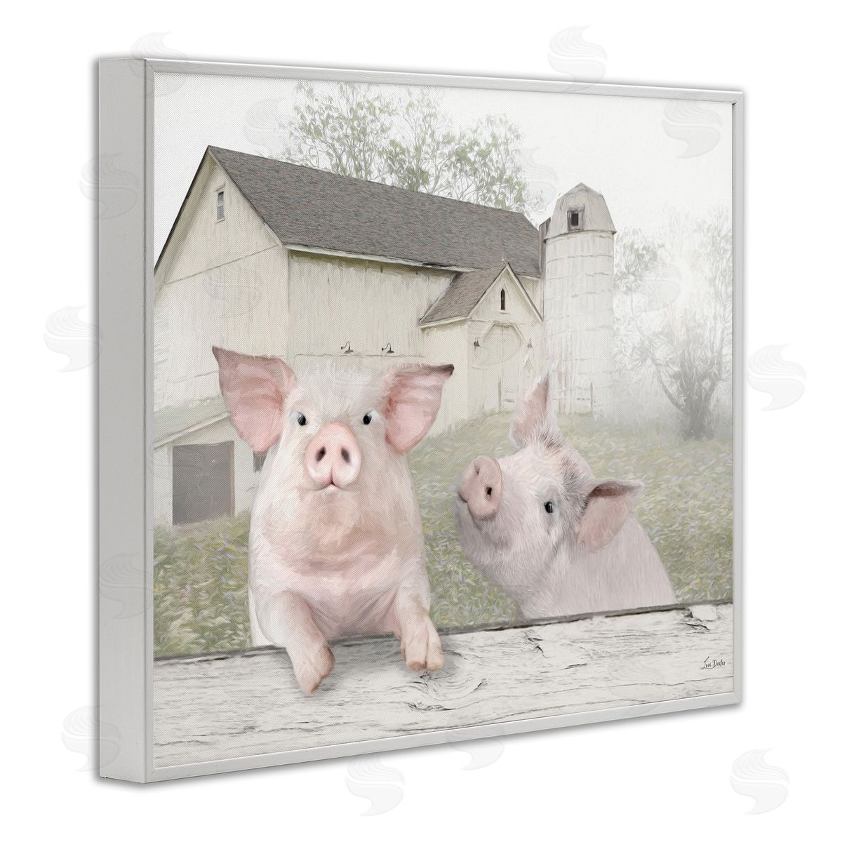 Piglets Farm Scenery White Frame Print Wall Art, Home Decor by Lori Deiter