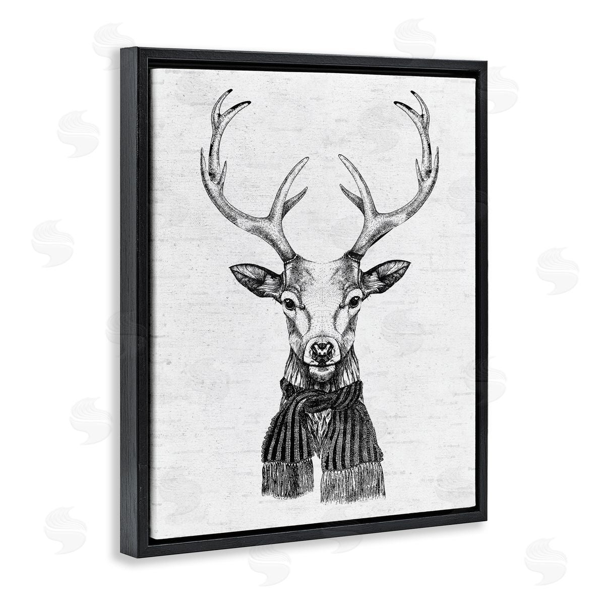 Monochrome Holiday Deer Black Floating Frame Canvas Wall Art, Home Decor by Lettered and Lined
