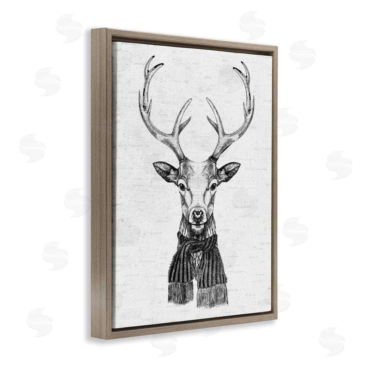 Monochrome Holiday Deer Brown Floating Frame Canvas Wall Art, Home Decor by Lettered and Lined