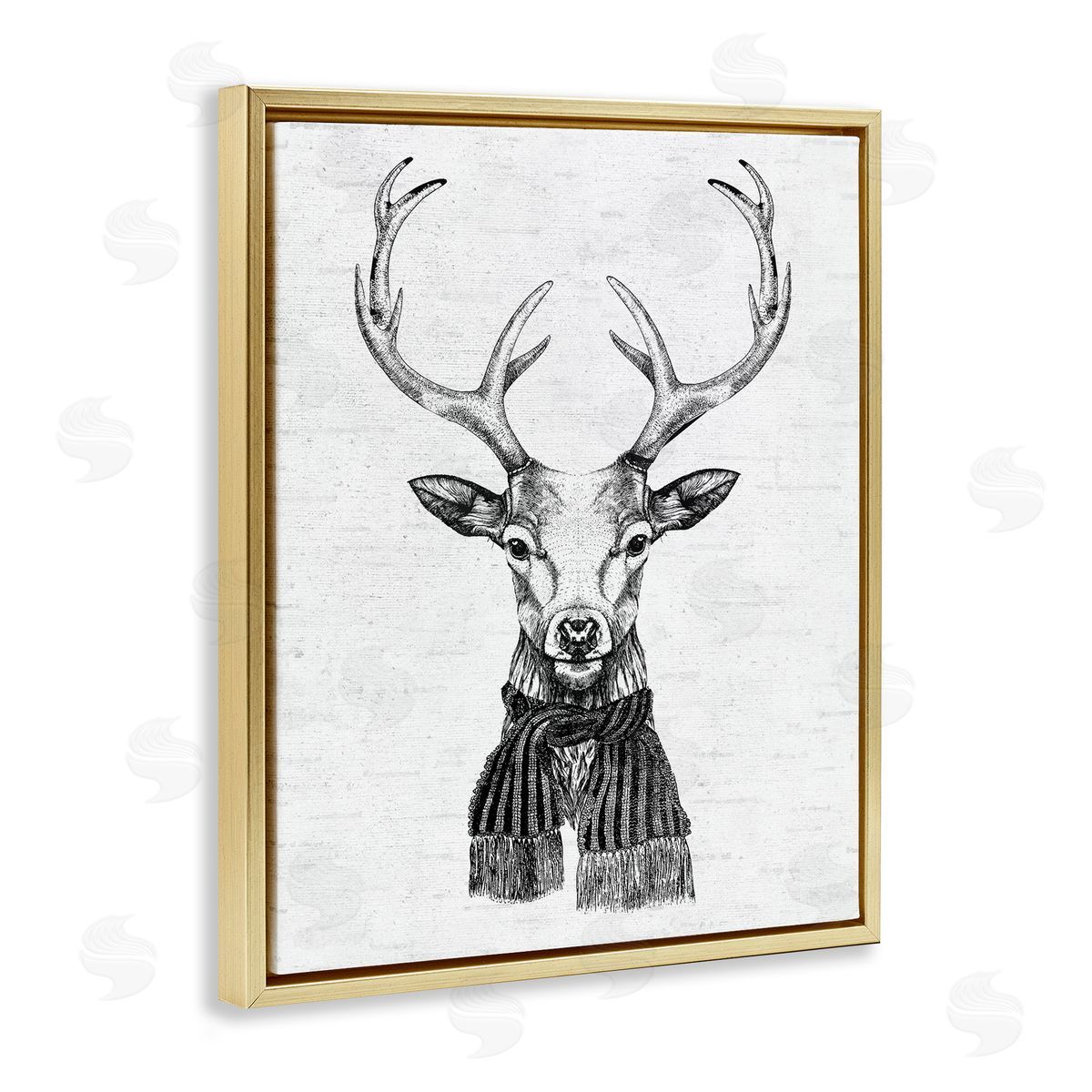 Monochrome Holiday Deer Gold Floating Frame Canvas Wall Art, Home Decor by Lettered and Lined