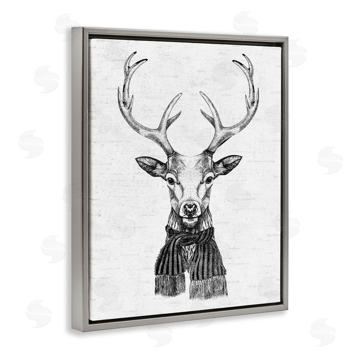 Monochrome Holiday Deer Grey Floating Frame Canvas Wall Art, Home Decor by Lettered and Lined