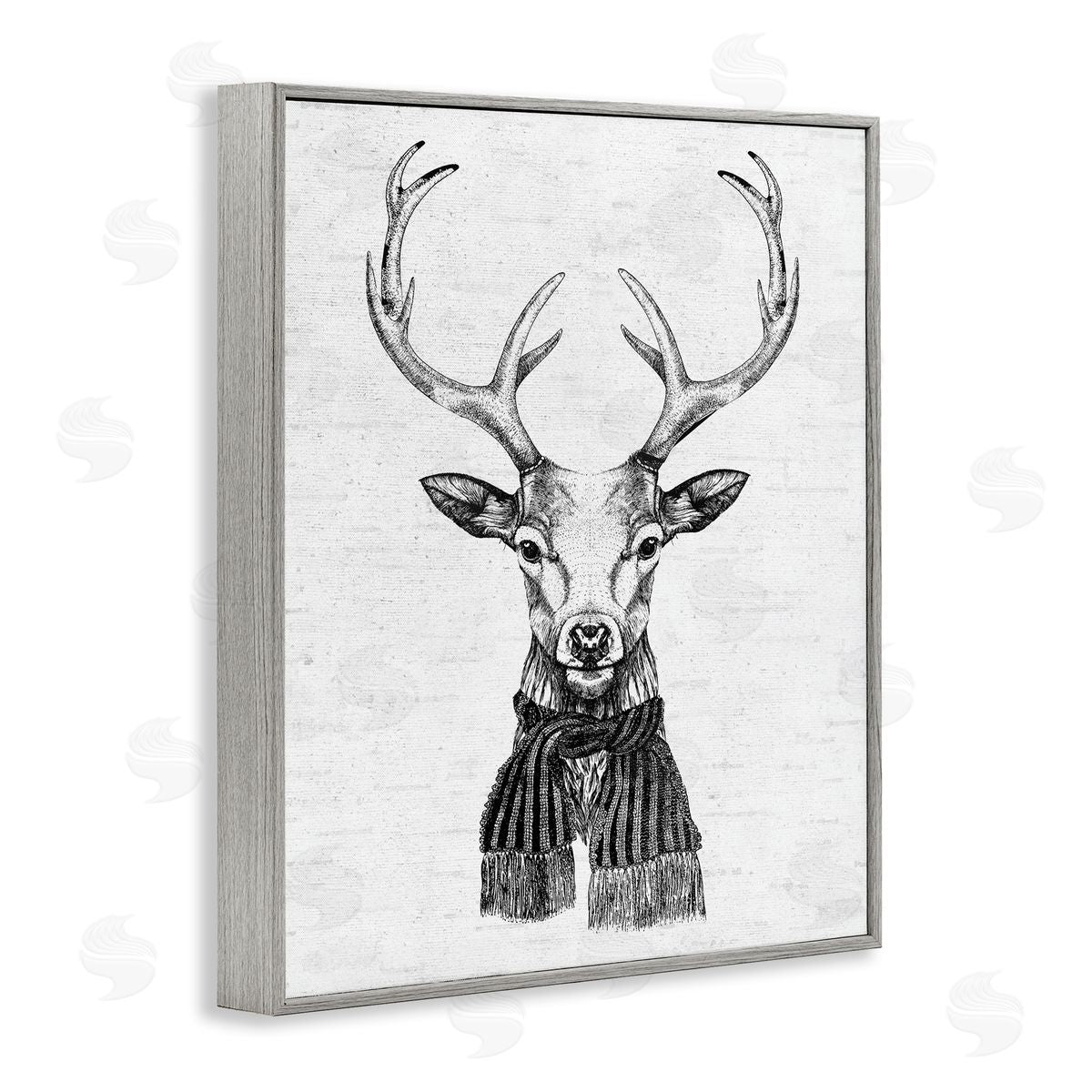 Monochrome Holiday Deer Grey Frame Print Wall Art, Home Decor by Lettered and Lined