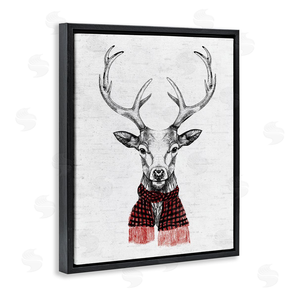 Holiday Deer with Scarf Black Floating Frame Canvas Wall Art, Home Decor by Lettered and Lined