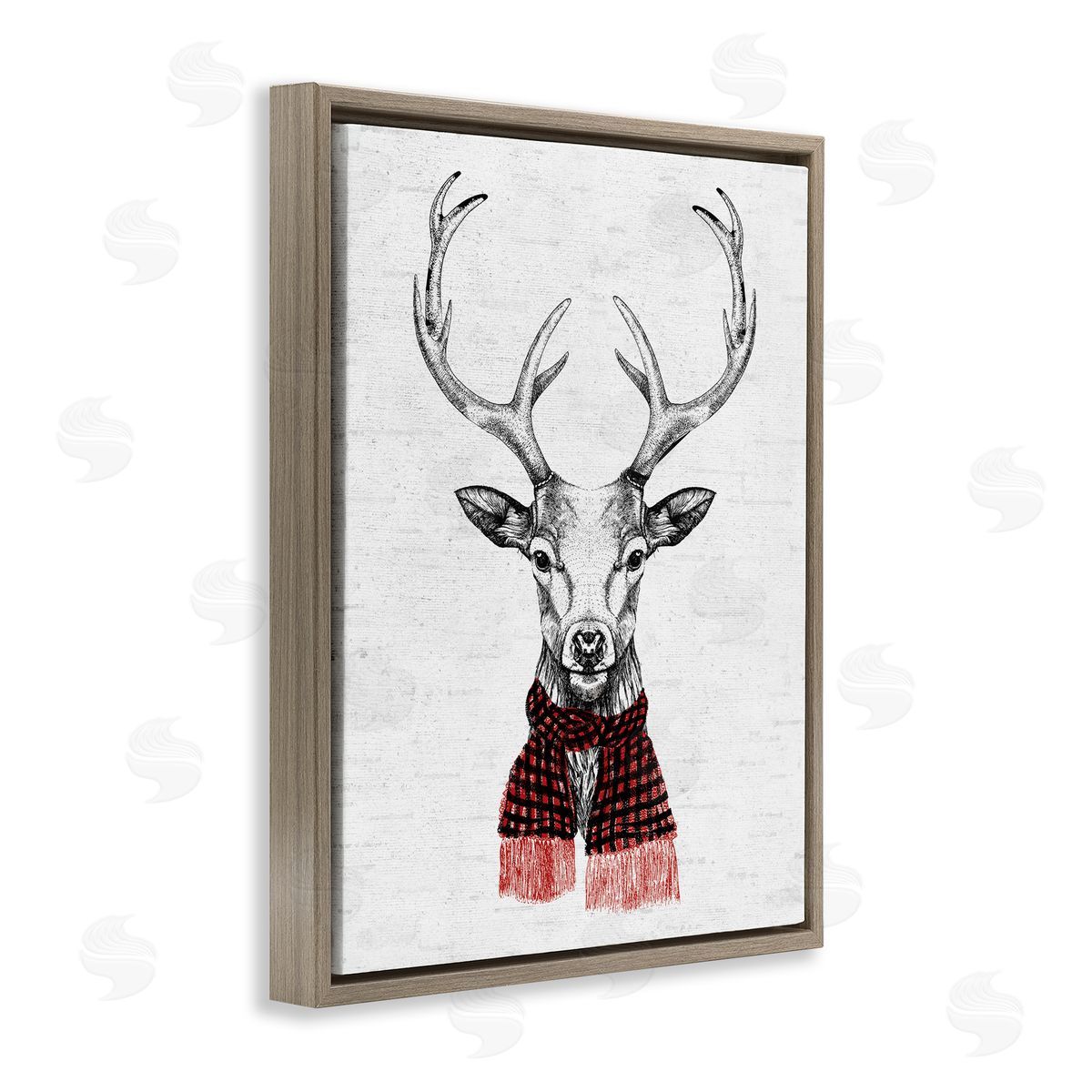 Holiday Deer with Scarf Brown Floating Frame Canvas Wall Art, Home Decor by Lettered and Lined