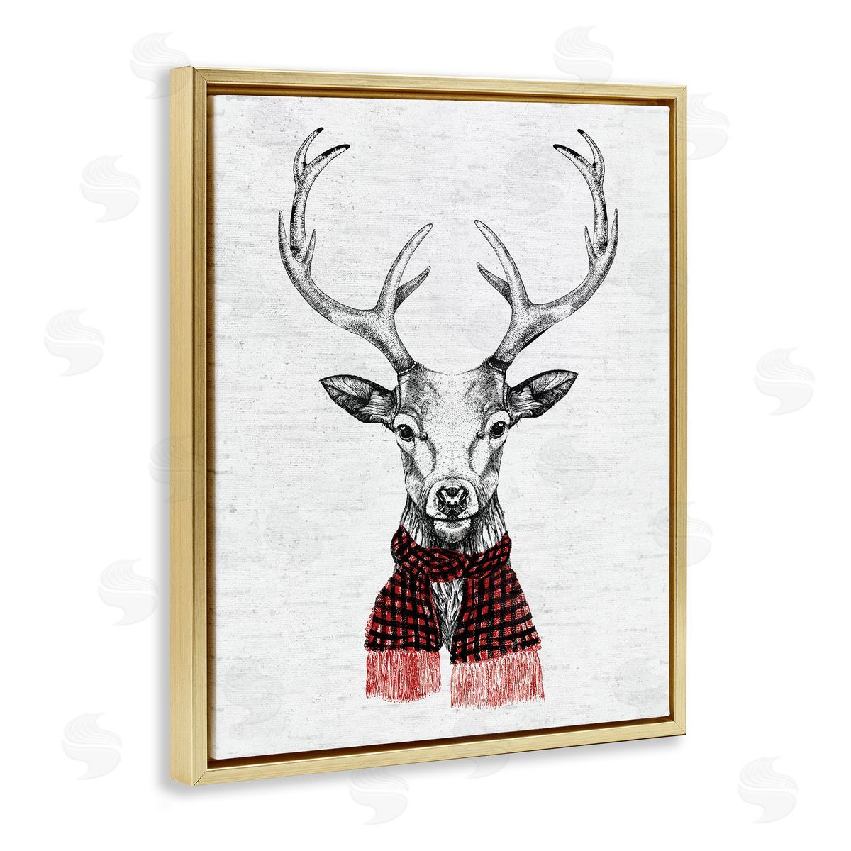 Holiday Deer with Scarf Gold Floating Frame Canvas Wall Art, Home Decor by Lettered and Lined