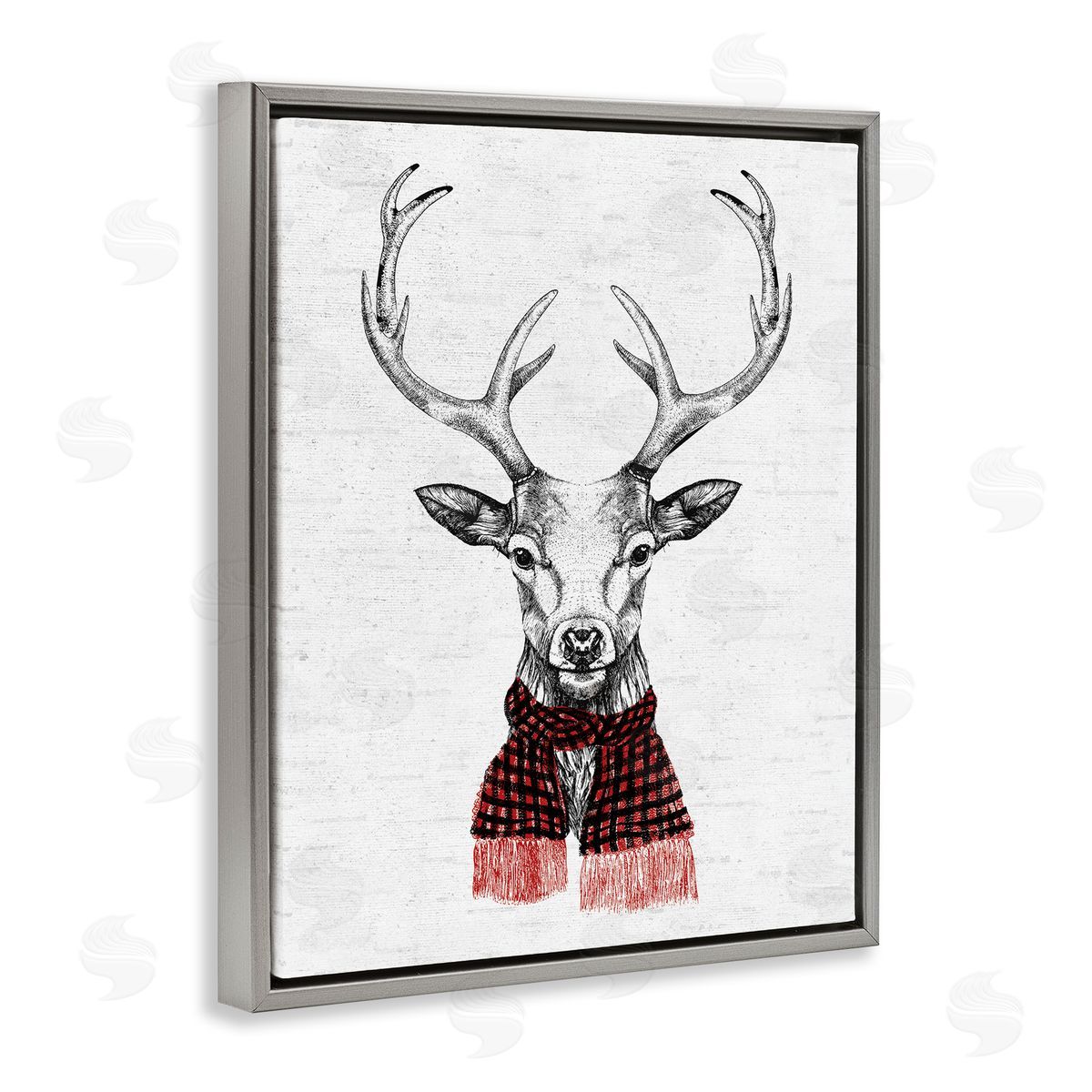Holiday Deer with Scarf Grey Floating Frame Canvas Wall Art, Home Decor by Lettered and Lined