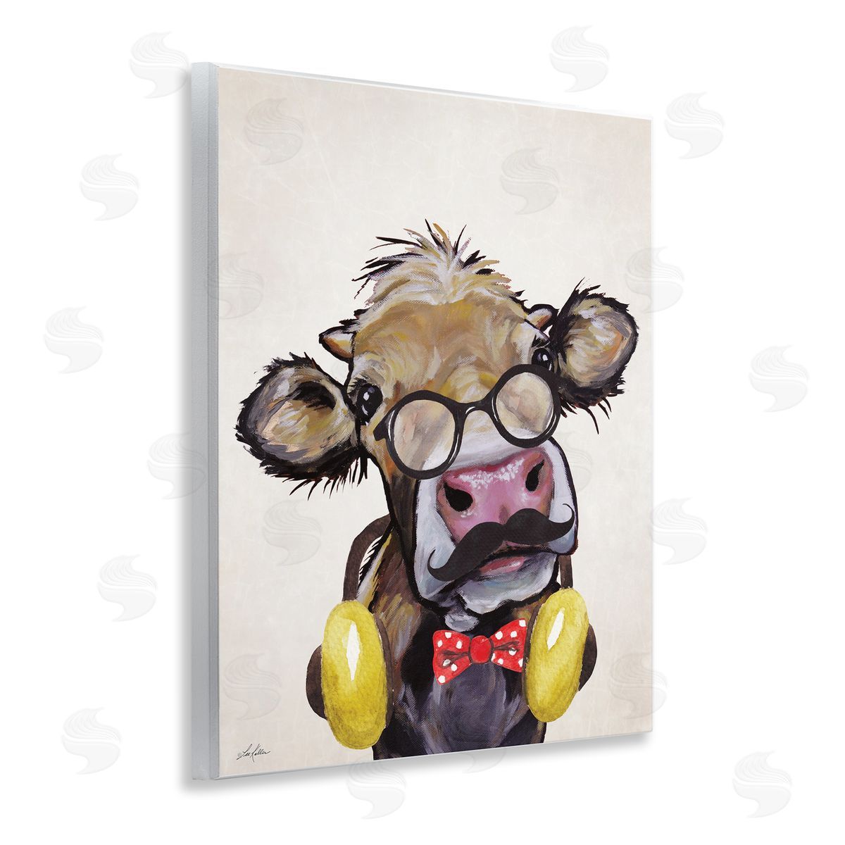 Hipster Cow and Headphones Wood Plaque Wall Art, Home Decor by Lee Keller