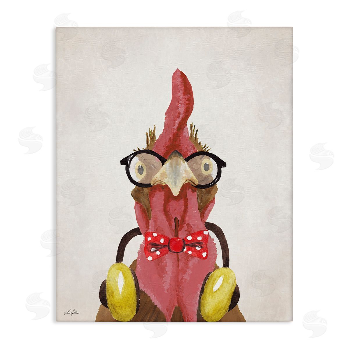Hipster Bird and Headphones Canvas Wall Art, Home Decor by Lee Keller