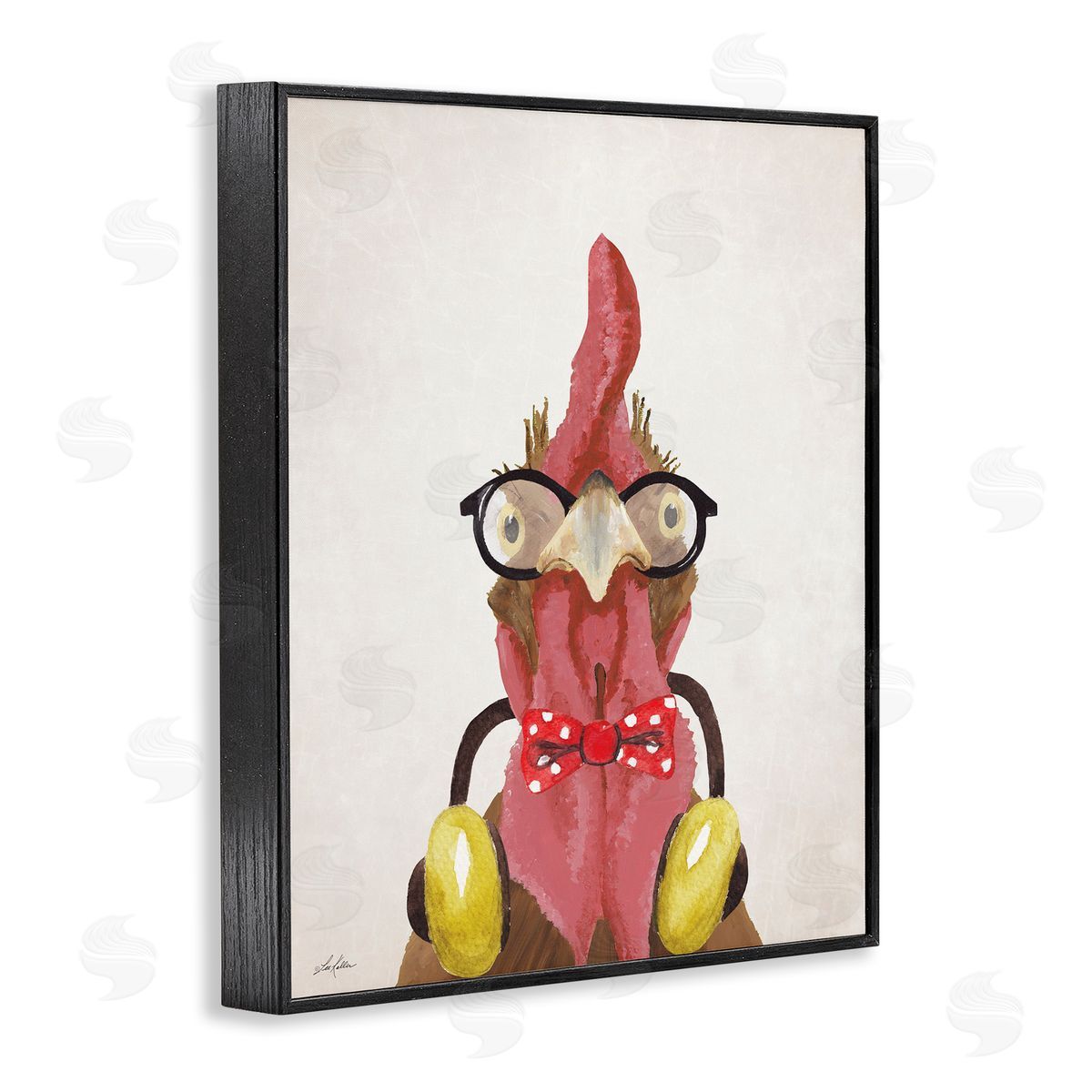 Hipster Bird and Headphones Black Frame Print Wall Art, Home Decor by Lee Keller