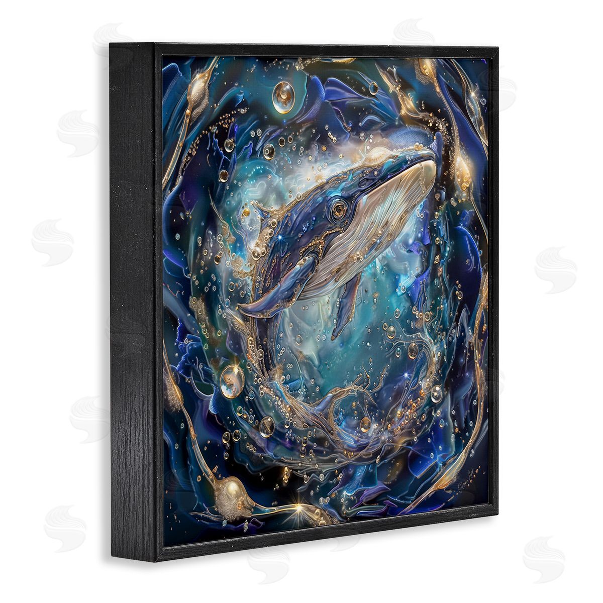Echoes Of Abyss Whale Black Frame Print Wall Art, Home Decor by Lena Owens