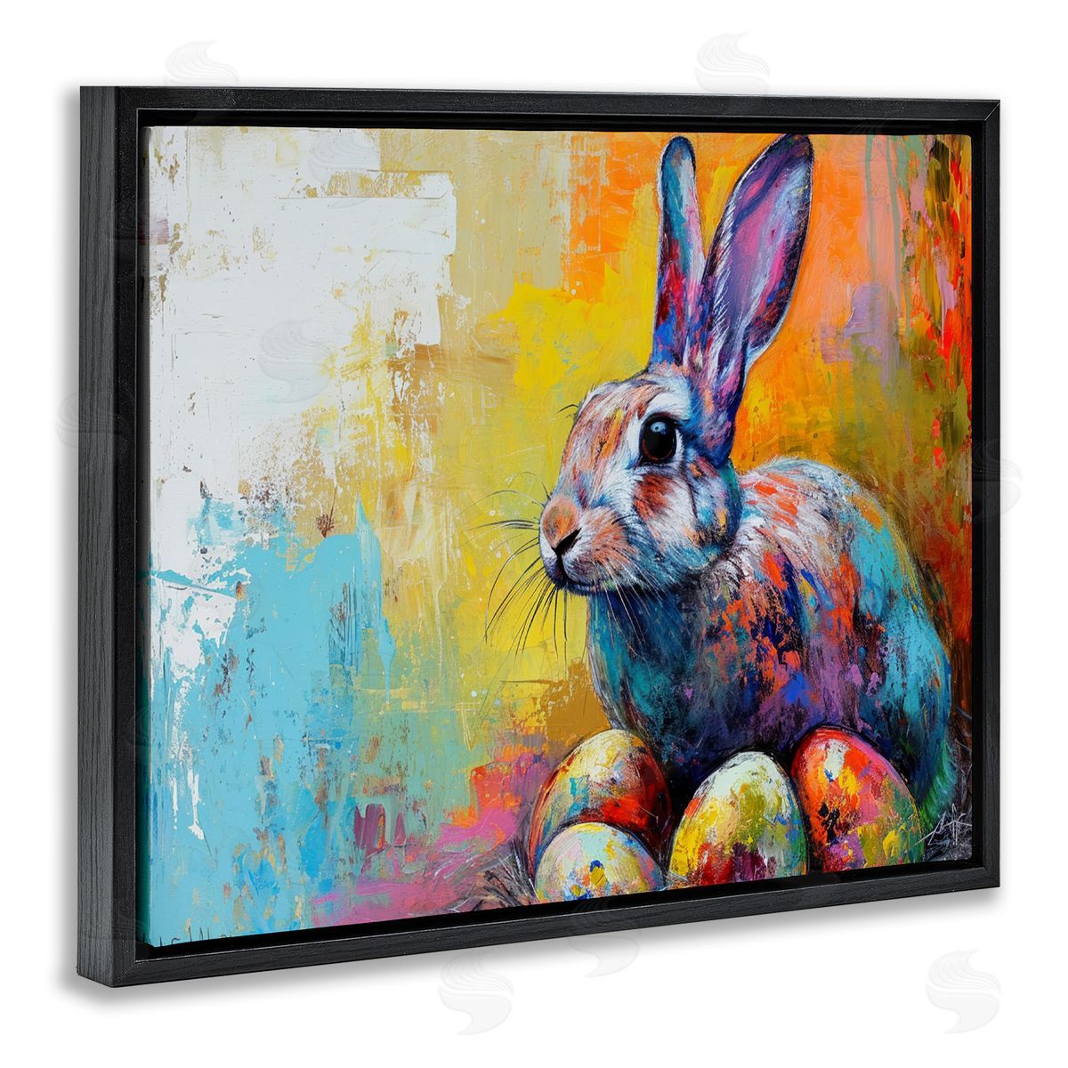 LSR Design Studio Easter Joy Abstract Black Floating Frame Canvas Wall Art Print