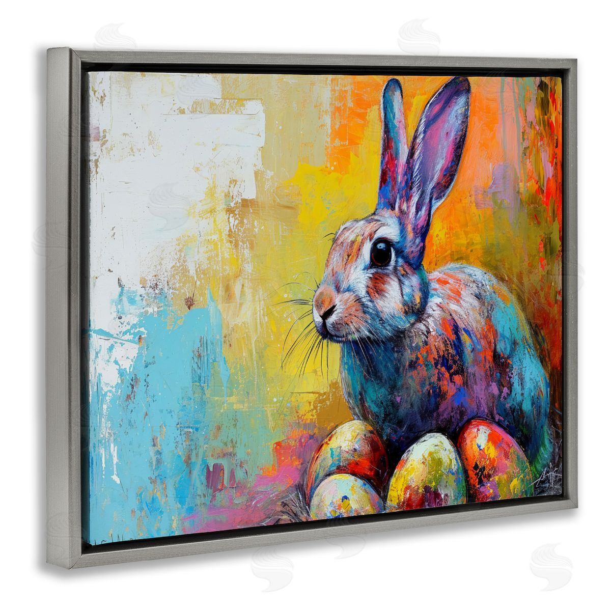 LSR Design Studio Easter Joy Abstract Gray Floating Frame Canvas Wall Art Print