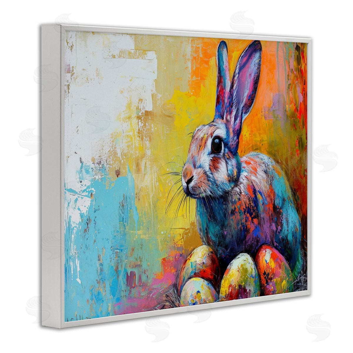 LSR Design Studio Easter Joy Abstract White Framed Giclee Wall Art Print