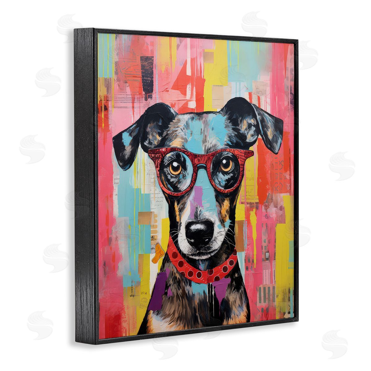 LSR Design Studio Quirky Spectacle Dog Black Framed Giclee Wall Art Print