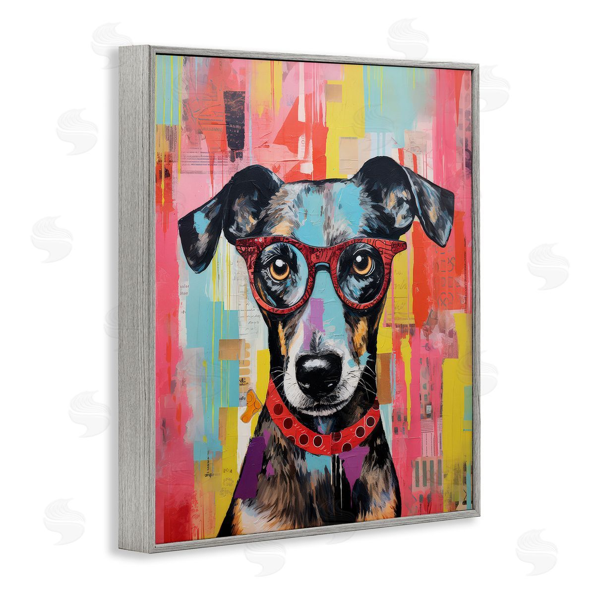 LSR Design Studio Quirky Spectacle Dog Gray Framed Giclee Wall Art Print