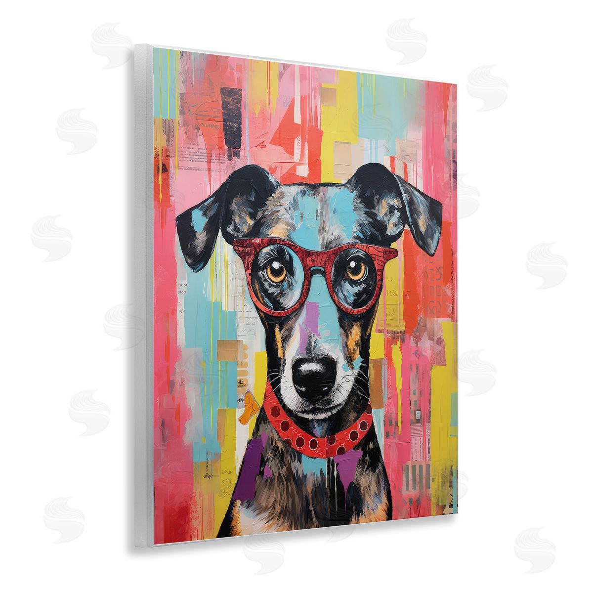 LSR Design Studio Quirky Spectacle Dog Wooden Wall Plaque Art Print