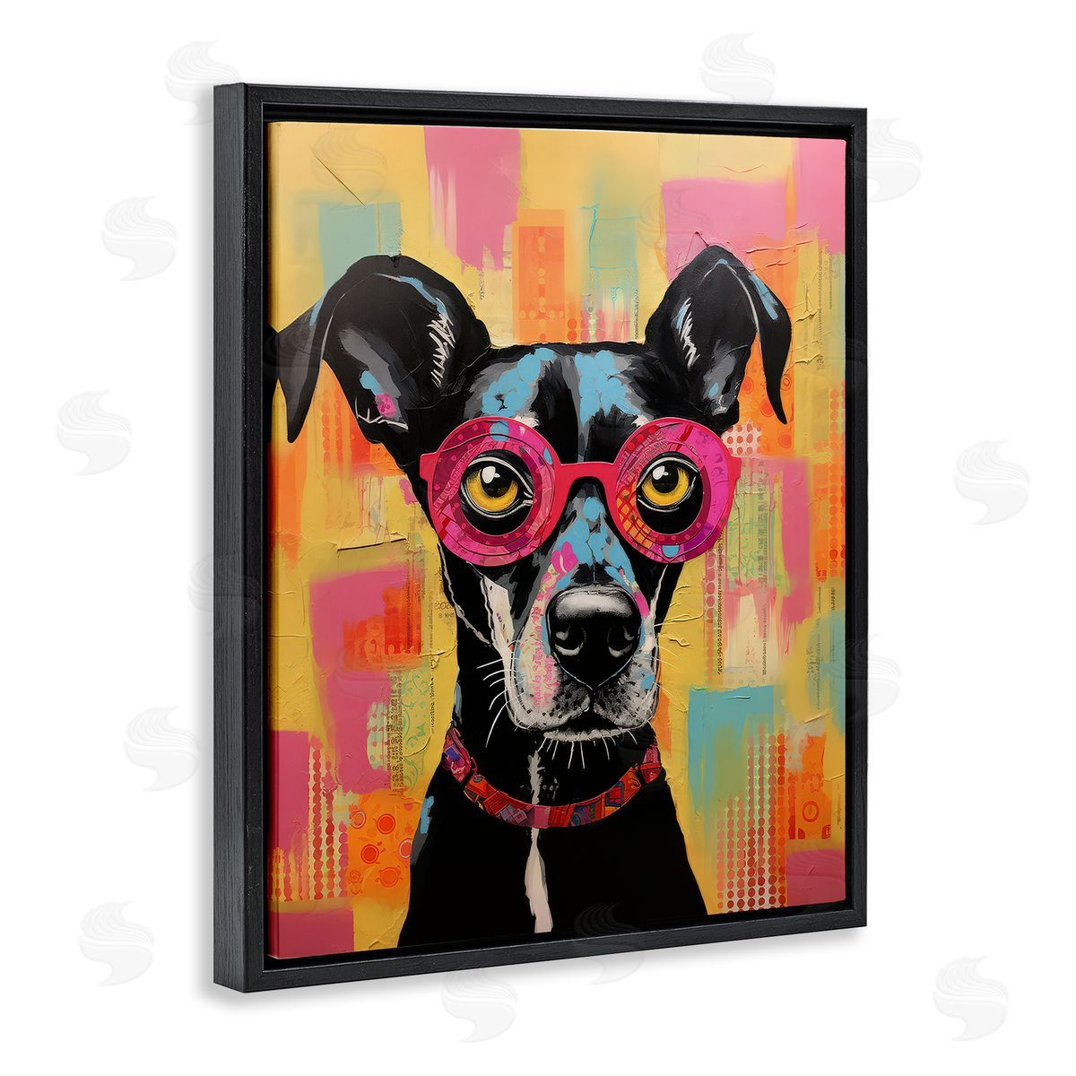 LSR Design Studio Dog with Fun Glasses Black Floating Frame Canvas Wall Art Print