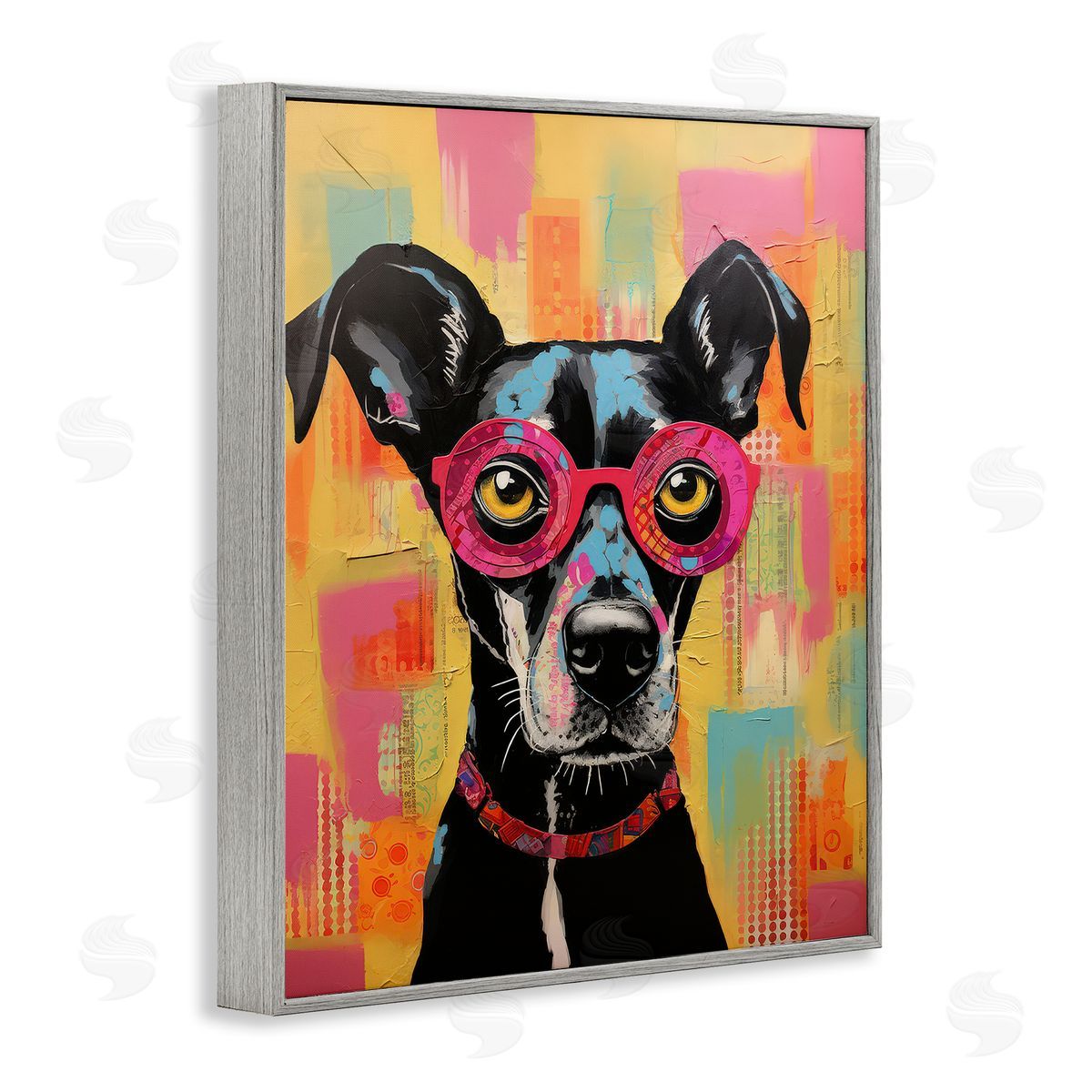 LSR Design Studio Dog with Fun Glasses Gray Framed Giclee Wall Art Print