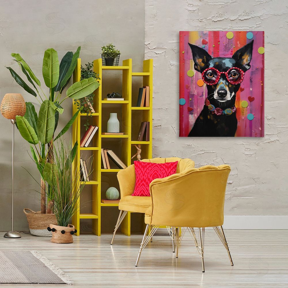 LSR Design Studio Dobermann Dog with Glasses Canvas Wall Art Print in Room