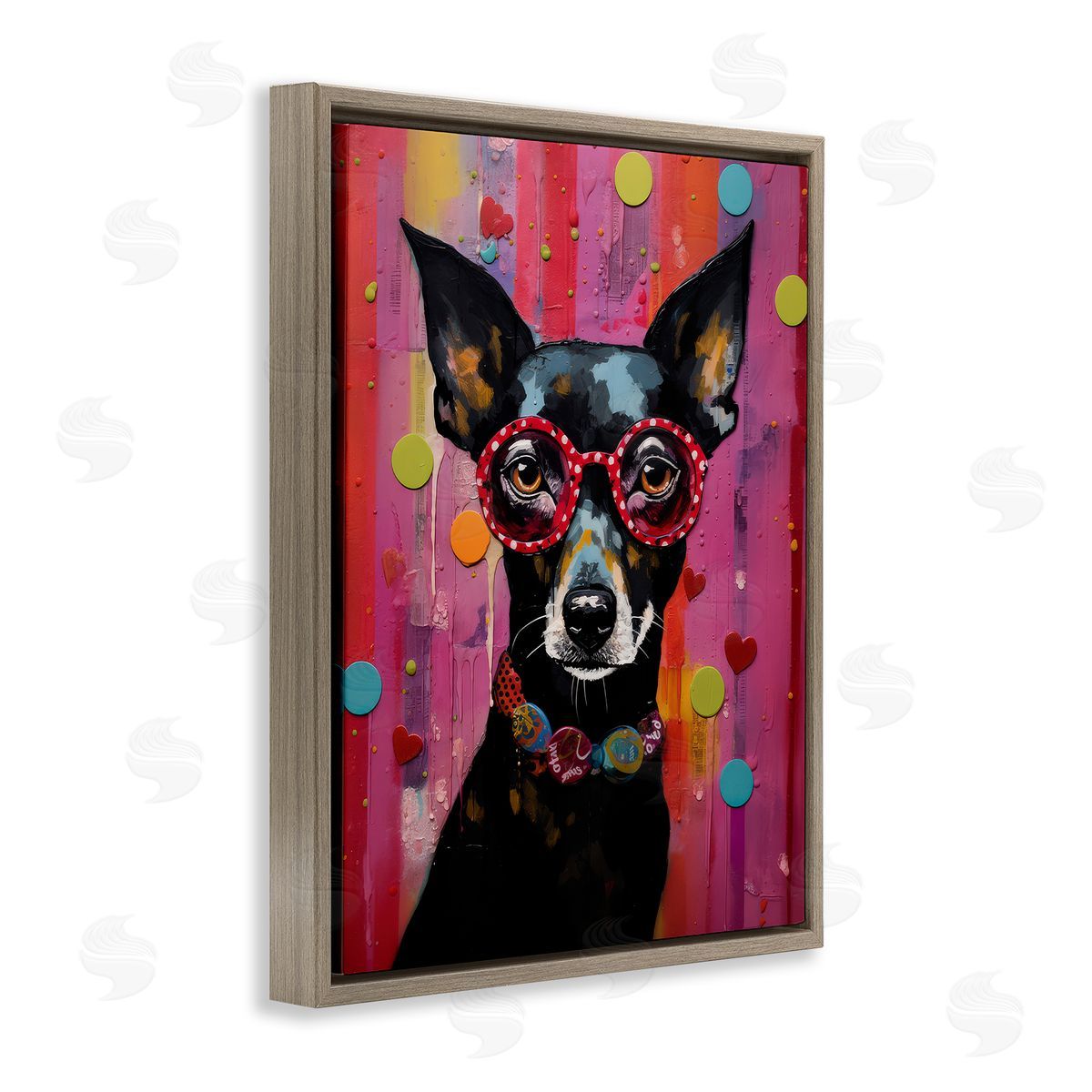 LSR Design Studio Dobermann Dog with Glasses Brown Floating Frame Canvas Wall Art Print